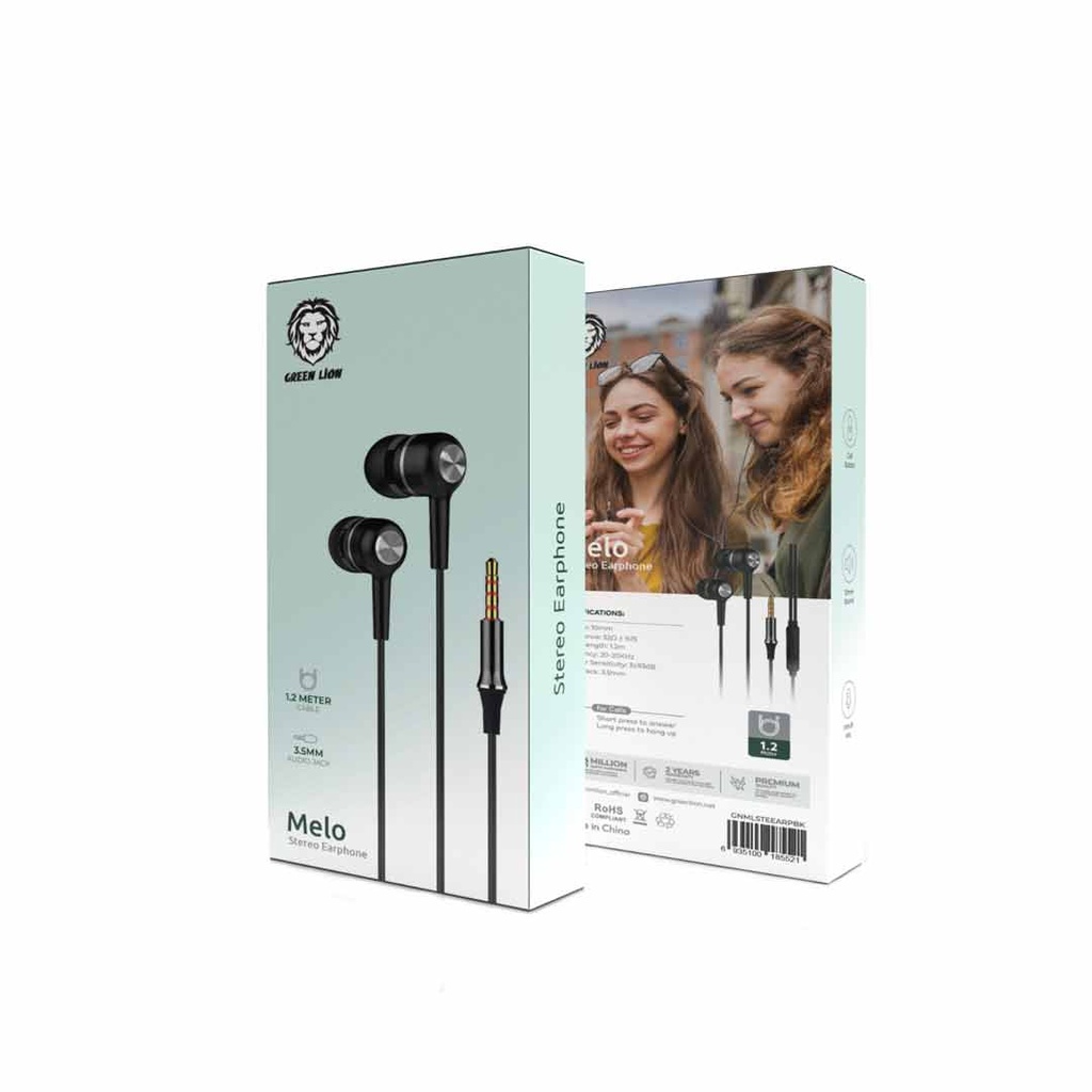 Green Lion Earbuds & Headphones Melo Stereo Earphone Inbuilt Mic Black