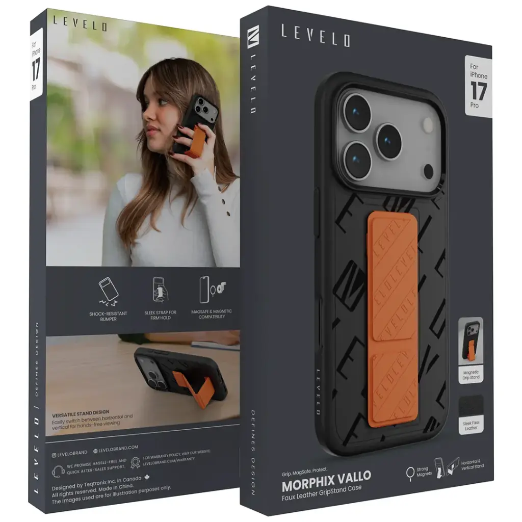 Levelo Morphix Vallo Faux Leather Gripstand Case for iPhone 17 Pro/Pro Max
