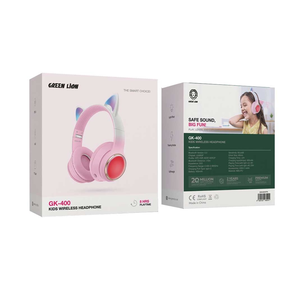 Green Lion GL-400 Kids Wireless Head Phone - Pink