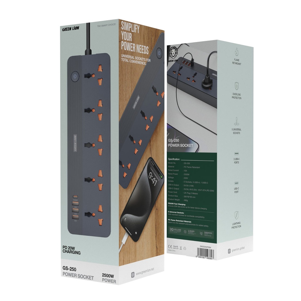Green Lion GS-250 Power Socket 2500W - Black