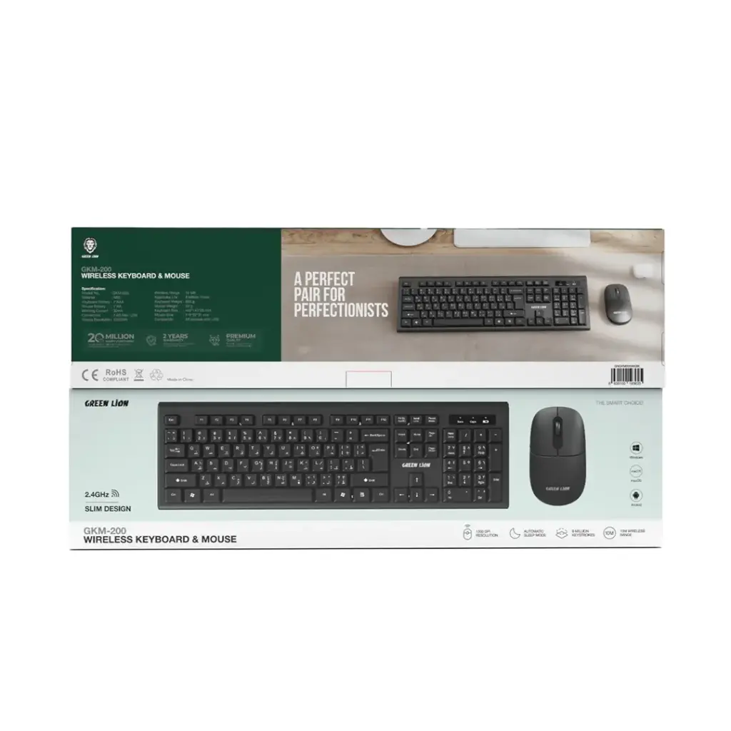 Green Lion GKM-200 Wireless Combo Keyboard and Mouse - Black