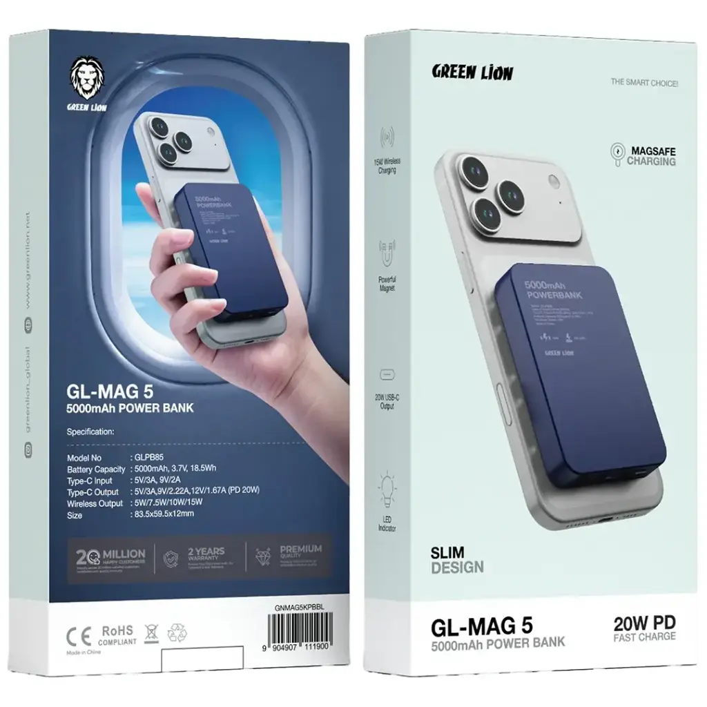 Green Lion GL-MAG 5 5000mAh Power Bank (Blue)