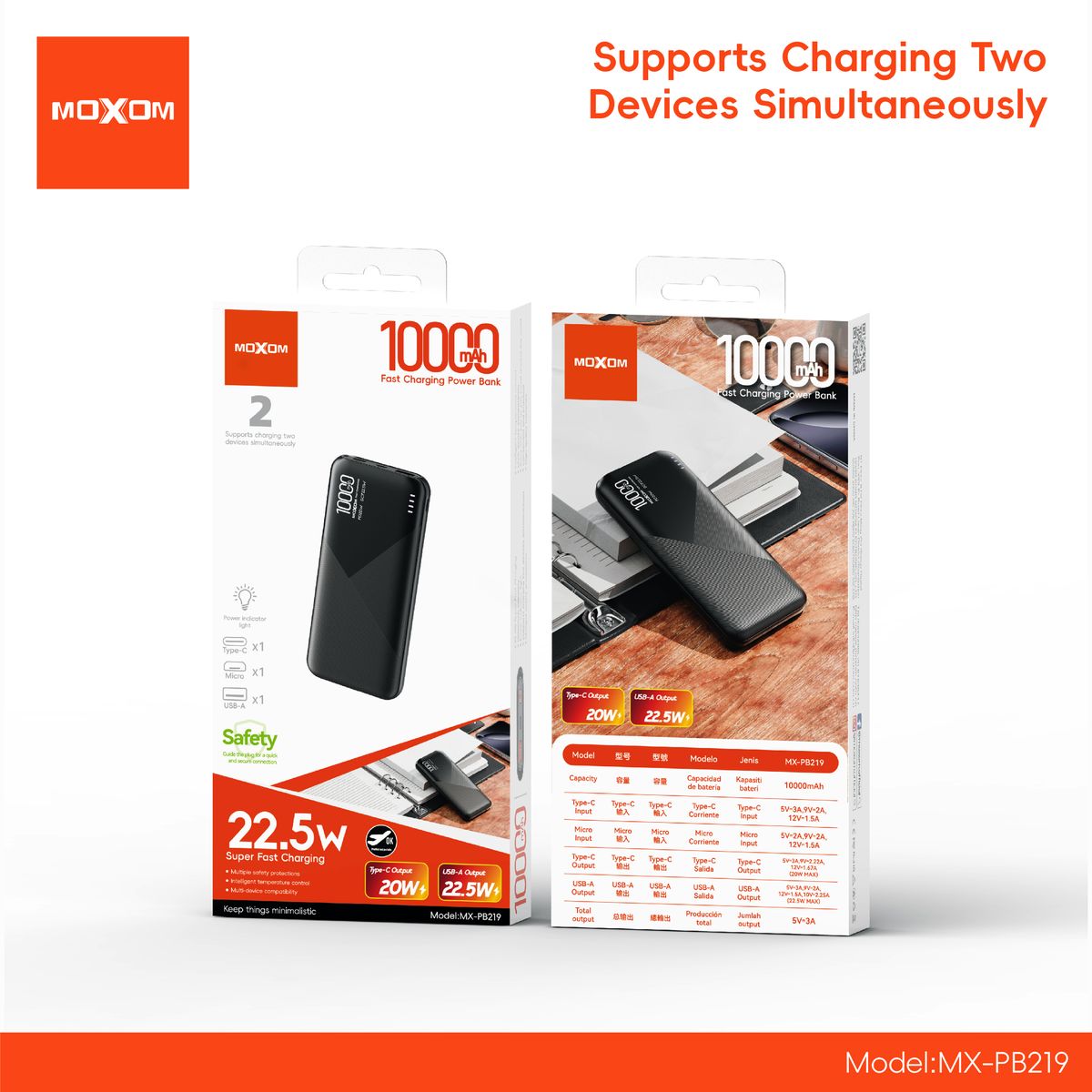 Moxom MX-PB219 10000mAh 22.5W Fast Charging Power Bank USB-C
